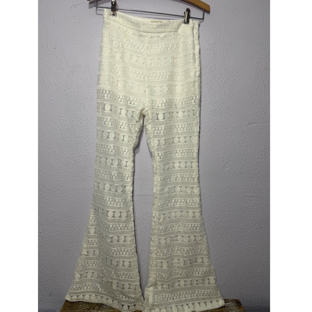 Mustard Seed Lace Floral Pants Boho White Festival Bell Bottoms Short S Coquette